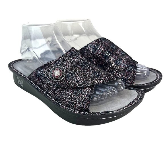 Alegria KYL -889xw Kylee Metallic Leather Upper Slide Sandals Wedge Slip On Shoe - Picture 1 of 12